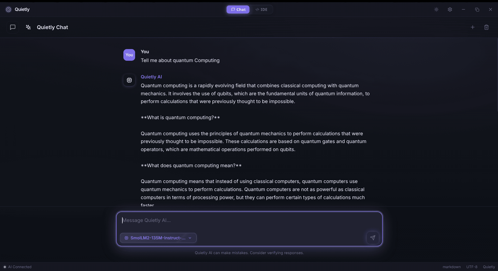Quietly chat interface screenshot