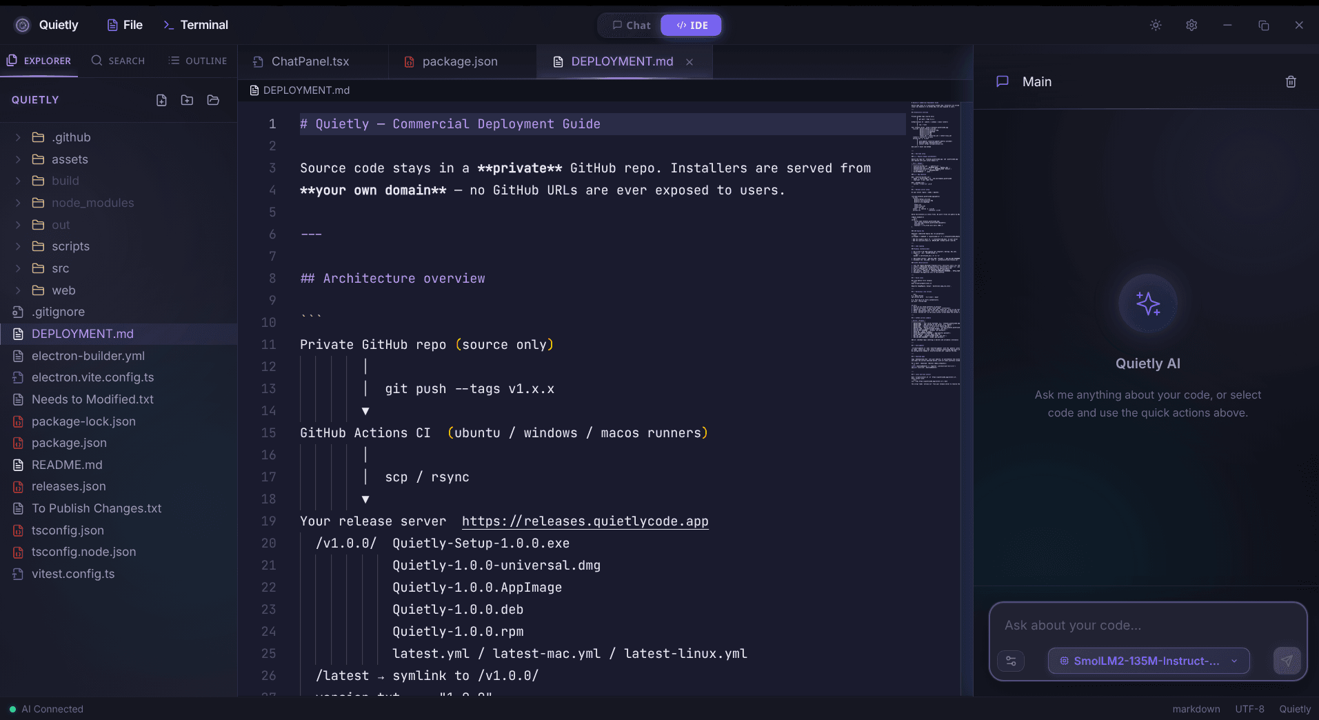 Quietly IDE interface screenshot